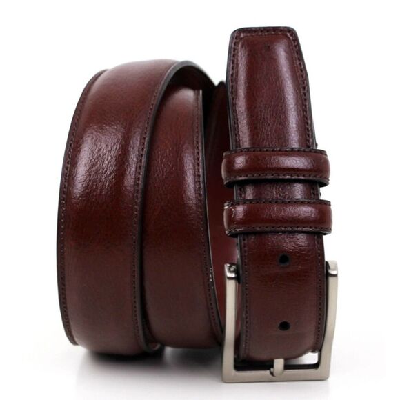 Classic BROWN GENUINE LEATHER 1.25"Wd STITCHED DRESS MEN'S BELT Sz 36-38 (A57 - Picture 1 of 13